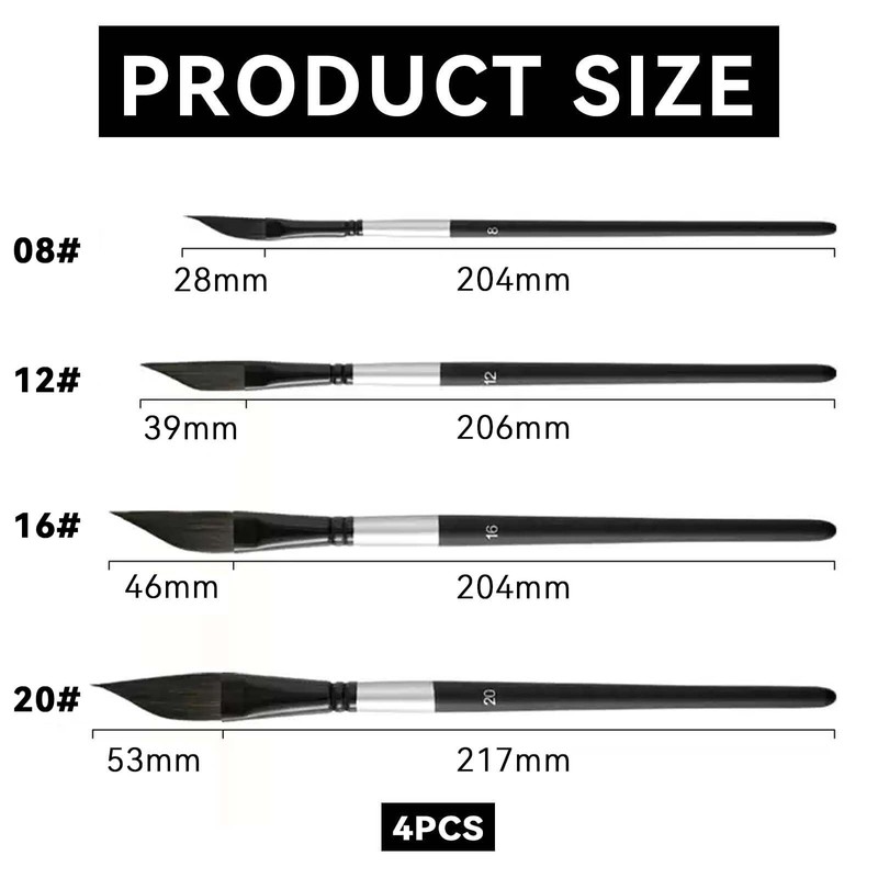 BRIOTA 4PCS Dagger Paint Brush Set, Long Liner for Watercolour