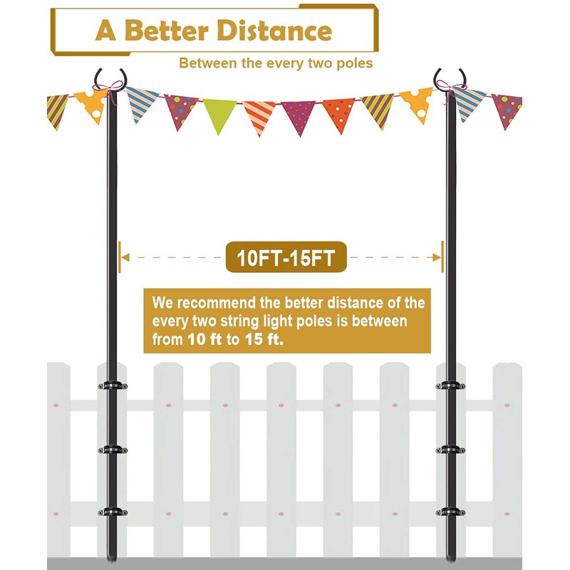 Derkniel 10 FT Outdoor String Light Pole Stand for Deck