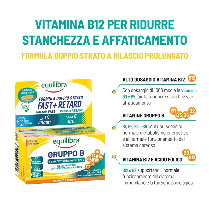equilibra, Vitamine Gruppo B, Alto dosaggio B12 1000 mcg con