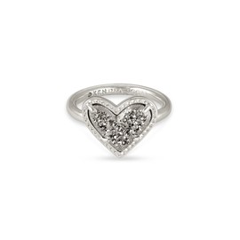 Kendra Scott Ari Heart Band Ring in Rhodium-Plated Brass, Platinum Drusy, Fashion Jewelry for Women, Size 7
