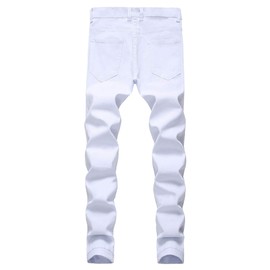 Enrica Men's Ripped Distressed Destroyed Straight Fit Washed Denim Jeans (449-2 White, 34)