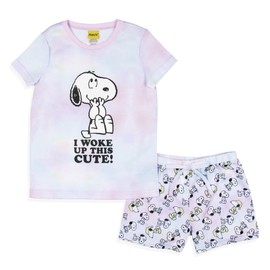 INTIMO Peanuts Girls' I Woke Up This Cute Snoopy Tie-Dye Sleep Pajama Set Shorts (7/8) Multicolored