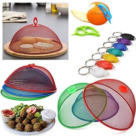HK Online Large FOOD DOME Plate Cover, KEYCHAIN TORCH & CITRUS PEELER -Mesh Food Cover, Cool Food Safely, Keep Bugs Out (2 x 35cm with Peeler & Torch)