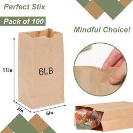 Perfect Stix - Brown Bag 6-100 6lb Brown Paper Lunch Bags - Pack of 100ct