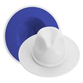 KUJUHA Women Men Wide Brim Fedora Hat, White&blue, Small-Medium