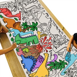 Tiny Expressions Dinosaur Birthday, Coloring Poster for Kids - Rolled, No Creases 30" x 72" Large Coloring Tablecloth for Dinosaur-Themed Birthday Parties - Dino Party Decorations for Boys and Girls