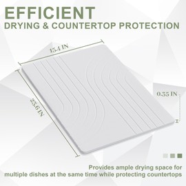 Vorisebo Large Stone Drying Mat for Kitchen Counter, 24" × 16" Diatomite Dish Drying Mat, Quick Dry Stone Mats, Ultra Absorbent Natural Diatomaceous Earth Mats for Dished, Bottles, White