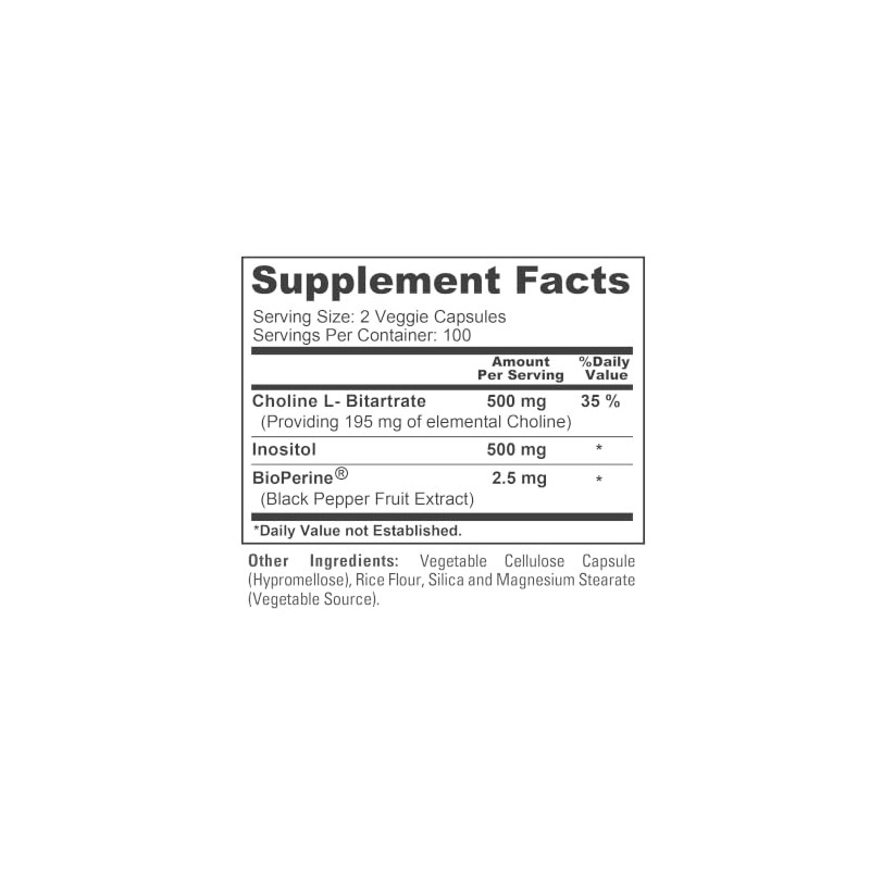 Colina e inositol 1000 mg - 200 cápsulas vegetales (100%