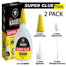 Der Kaiser Thin Cyanoacrylate (CA) Super Glue – 2 Pack (2 x 2 oz Bottles) – Fast-Drying Industrial-Grade Adhesive for Woodworking, Hobby Models, Plastic, and DIY Repairs
