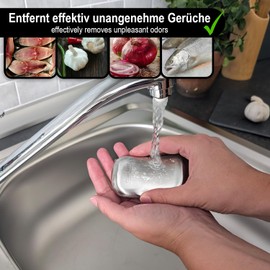 com-four® Anti-odour soap made of stainless steel, antibacterial odour neutraliser, rust-proof stainless steel soap, removes unpleasant odours on hands, cleaning block (1 piece, soap curved)