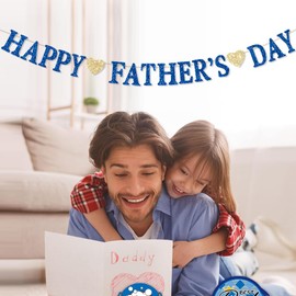 Glitter Blue Happy Father's Day Decorations Banner Fathers Dad's Papa's Dad Party Garland Banner for Party Supplies Home Celebrate