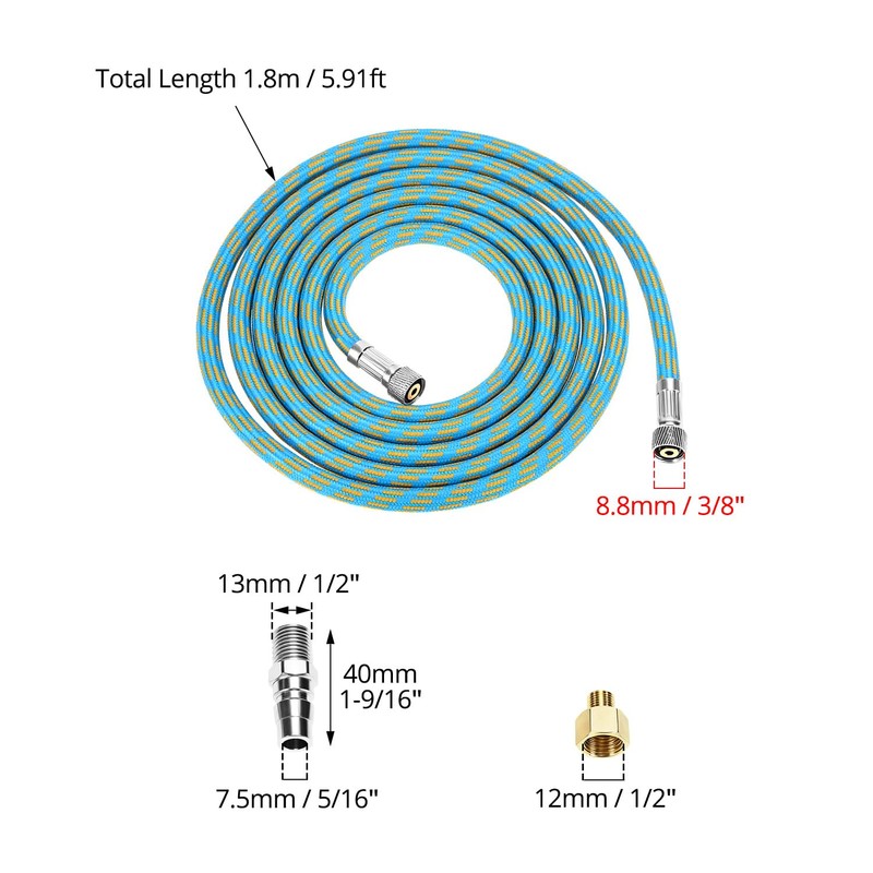 QWORK 6-Ft Braided Airbrush Hose with G1/8 to G1/4 Adapter,