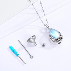 CRWENG Tear Drop Urn Necklace for Ashes 925 Sterling Silver Moonstone Cremation Necklace for Ashes Keepsake Urn Memory Celtic Pendant Cremation Jewelry Memorial Gifts for Women Men