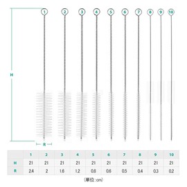 DFsucces Cup Brush, 10 Piece Set, Fine Mouth Bottle Cleaning Brush, Straw Brush, Baby Bottle Brush, Hose Dedicated Extra Fine Type, Crevice Brush, Long Tube Brush, Kitchen Spout Washing Brush, Different Diameter (White)