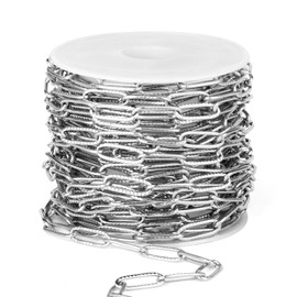 33FT Paperclip Chains Roll 4.3mm Stainless Steel Textured Paperclip Link Chains Spool Bulk for Jewelry Making