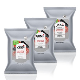Yes To Face Wipes for Women and Men, Charcoal Facial Cleansing Wipes for use as a Make Up Remover, Cleaning, Soothing, Tomatoes 3pack