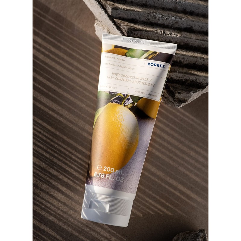 KORRES Basil Lemon Smoothing Body Milk with Aloe Vera, Vegan,