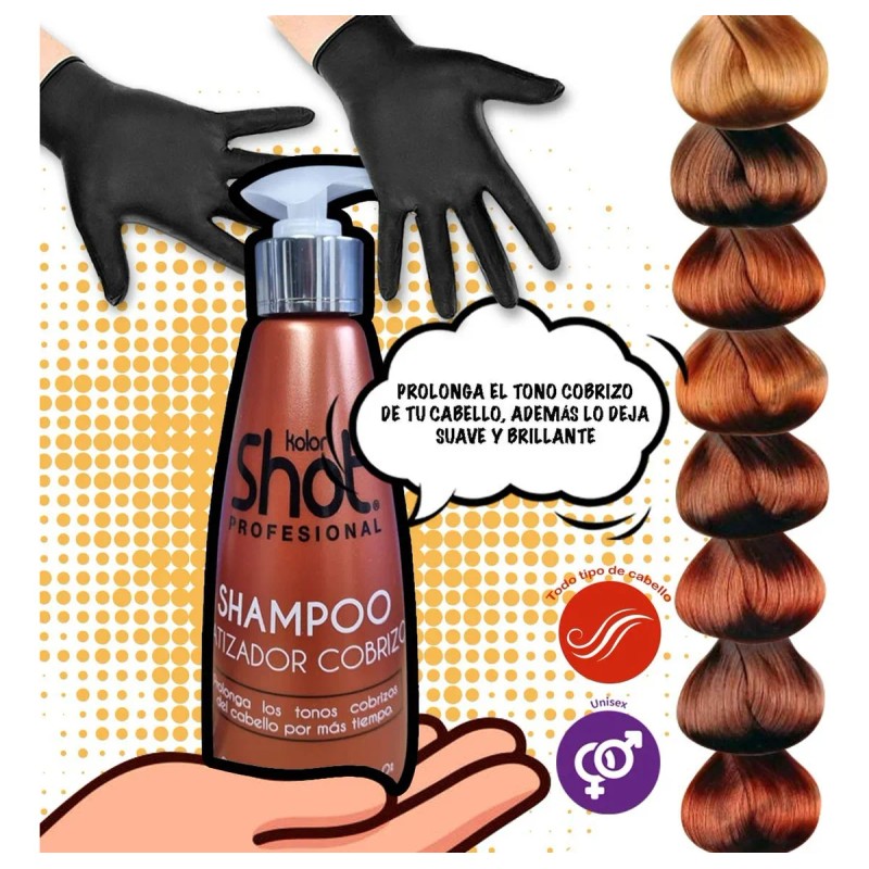 Shampoo Matizador Cabello Cobre Kolor Shot + Par De Guantes