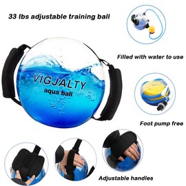 12" Aqua Ball Water Weight Bag - Adjustable Water Filled Fitness Bag, Sandbag Alternative for Home Gym, Core Balance Trainer, Portable Exercise Equipment for Arm Shoulder Full Body Workout (33Ibs)