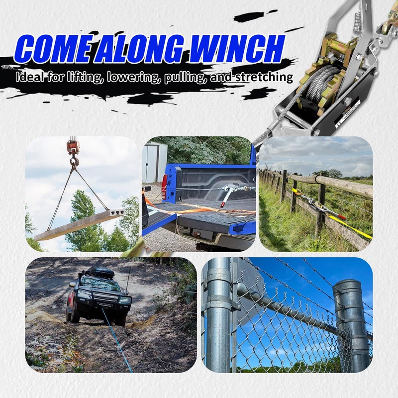 FITHOIST Come Along Winch 2-Ton (4400 Lbs) Pulling Capacity 7.54Ft