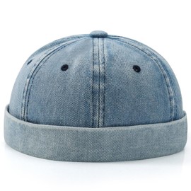 Brimless Hat for Men Women Docker Cap Vintage Sailor Beanie Cap Blue