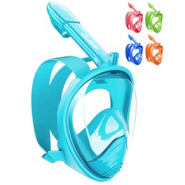 HEARTST Snorkel Mask 180° Super Wide Angle Kids Diving Mask Full Face Mask Anti-Fog Anti-Leak Diving Mask Sports Camera Mountable Underwater Mask Snorkeling Gear Breathe Free for Men Women Kids Mask with Storage Bag (Cyan Blue)