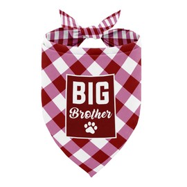 Big Brother Dog Bandana, Dog Scarf Plaid Printing, Doggy Scarf Accessories, Doggy Bandana Pet Scarf, Pet Plaid Scarf Gender Reveal Accessories, Doggie Bandana Gift for Small Medium Large (A48)