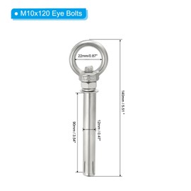 PATIKIL M10x120mm Extended Eye Bolts Pack of 2 304 Stainless Steel Shoulder Anchor Eye Bolt Screw with Eye Ring for Concrete Brick Walls Canopy Engineering Rigging Silver Tone