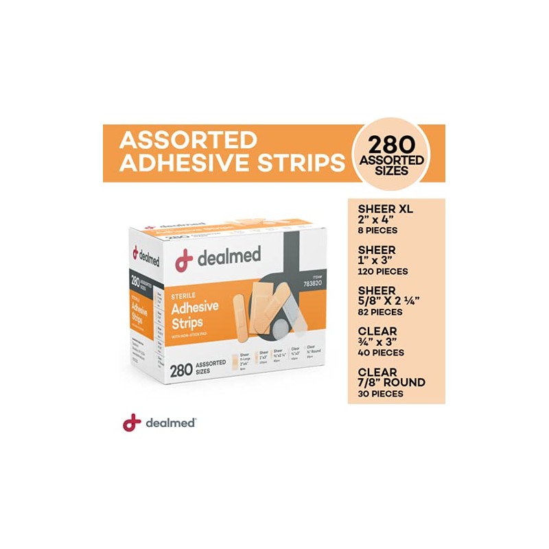 Dealmed Adhesive Bandage Assorted Variety Pack (560 Count) Sterile Breathable