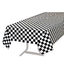 BRICHBROW Pcs of 2 Premium Plastic Checkered Flag Tablecloths Picnic Table Covers, Tablecovers Party Favor (2, Black)