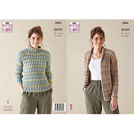 King Cole Acorn Aran Knitting Pattern - 5804 Sweater & Jacket