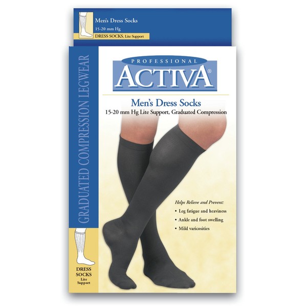 Activa Men's 15-20 mmHg Dress Socks, Black, Large