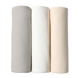 MOMSMENU Baby Baby Gauze Baby Blanket, Double Gauze, Baby Bath Towel, 100% Cotton, Soft, Nursing Cape for Babies, 47.2 x 47.2 inches (120 x 120 cm), Set of 3