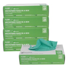 Restaurantware-Clean Tek Professional 11.8 x 11.8 Inch Microfiber Rags in a Box, 25 Absorbent Cleaning Cloths - No-Scratch, Green Microfiber Reusable Edgeless Cleaning Towels, Leaves No Streak