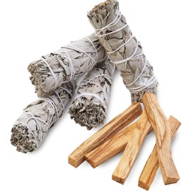 Smudge Kit Refill - White Sage & Palo Santo for Smudging, Healing, Smoke Cleansing, Meditating & Incense (4 White sage Bundles & 5 Palo Santo Sticks)