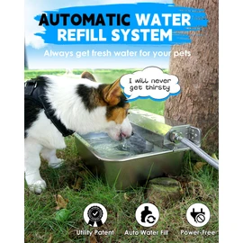 PETIMI Automatic Dog Water Dispenser, 2 Gallons 304 Stainless Steel Dog Water Bowl for Indoor/Outdoor, Large Water Bowl for Pets & Livestock, Anti Tip, Wide Mouth, Water Auto Fill, Fit GHT 3/4" Faucet