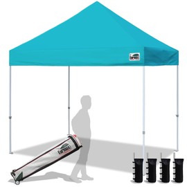 Eurmax USA Standard 10x10ft Patio Pop Up Canopy Tent for Outdoor Events Commercial Instant Canopies with Heavy Duty Roller Bag,Bonus 4 Canopy Sand Bags (Turquoise)
