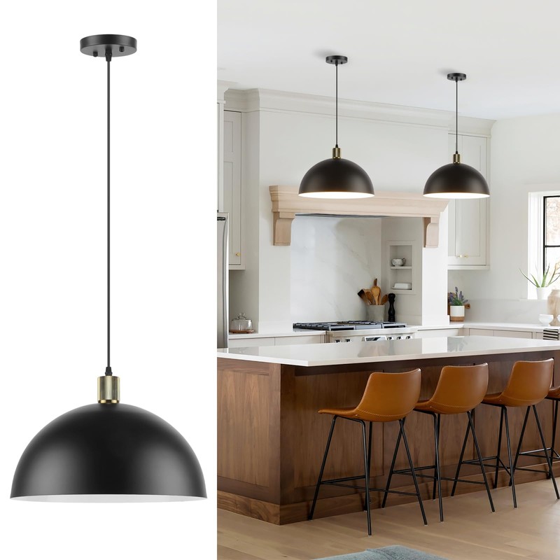 Karjearl Black Pendant Light Fixtures, 15.7 Inch Large Dome Pendant