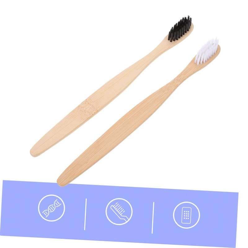 Gatuida 2pcs Natural Bamboo Toothbrushes Flexible Bristles Ergonomic Handle for