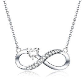 CERSLIMO Infinity Sign Chain 925 Silver Necklace Infinity Heart Cubic Zirconia Jewellery Gifts Mother's Day Birthday Christmas Valentine's Day Christmas Day for Girlfriend Girls Mum, Cubic Zirconia