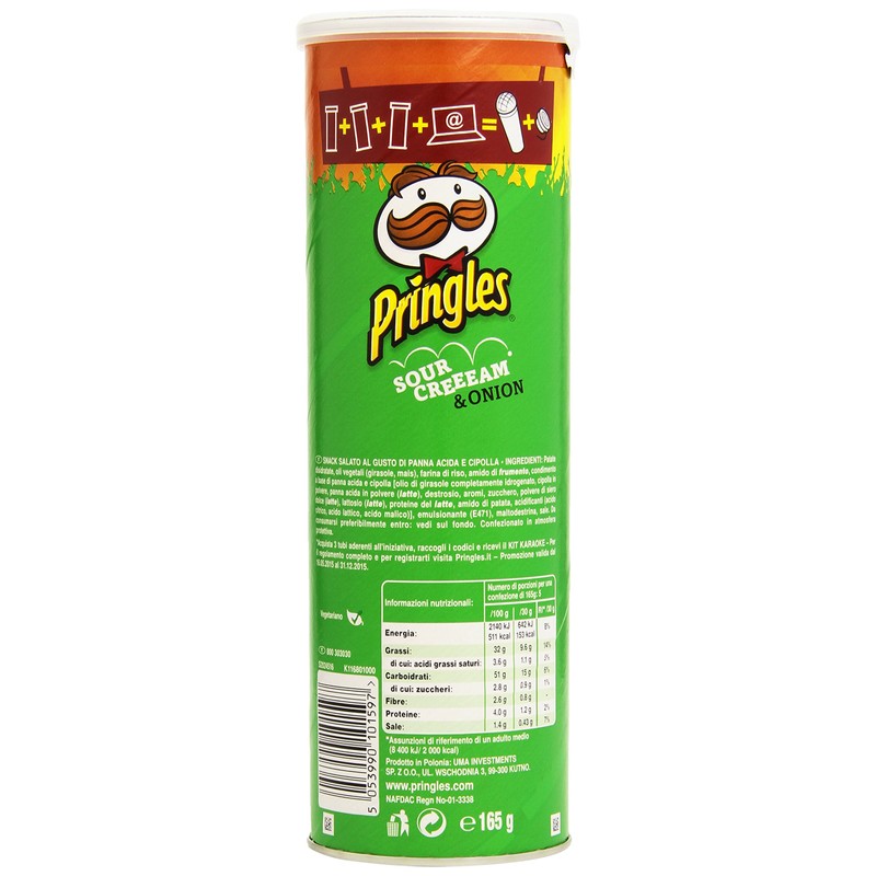 Pringles Sour Cream & Onion (Pack of 3 x 165 g Tub)