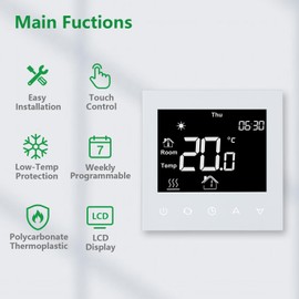 Wengart Room Thermostat Programmable WG505, Flush-Mounted for Gas/Water, Boiler, Underfloor Heating, AC230V 3A Weekly Program with Potential-Free Output, Black