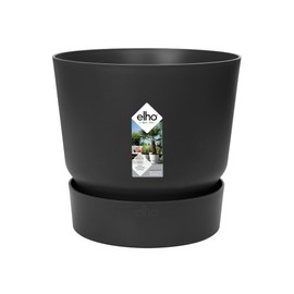 elho Greenville Round 18 - Flower Pot with Integrated Water Reservoir - Indoor & Outdoor - 100% Recycled Plastic - Ø 18.3 x H 17.4 cm - Black/Living Black