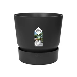 elho Greenville Round 18 - Flower Pot with Integrated Water Reservoir - Indoor & Outdoor - 100% Recycled Plastic - Ø 18.3 x H 17.4 cm - Black/Living Black