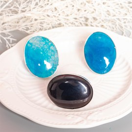 NUZUJX Natural Stone Rings Oval Shaped Gemstone Jewelry For Women Anniversary Birthday Wedding Gift (Blue)