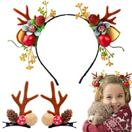 SHEHARUHI - Pinzas para el pelo de Navidad, 3 piezas, lindas, cuernos de reno, orejas de día festivo, accesorios para el cabello, diademas para mujeres y niñas (lindas)