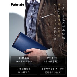 Fabrizio Wallet Men's and Women's Long Bifold Wallet with Pocket Coin Purse Spacious Thin Large Capacity Holds 21 Cards Easy to Use Italian Leather Made by Top-Class Leather Artisans Genuine Leather