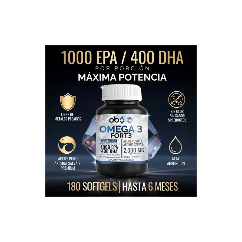 Omega 3 Diamond 2000mg Anchoa, EPA DHA Sin Eructos, Sabor