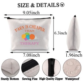 PLITI Yarn Themed Gift Yarn Gift for Crocheter Knitter Yarn is Cheaper Than Therapy Funny Knitting Crochet Lover Makeup Bag (Cheaper Therapy Yarn bagU)