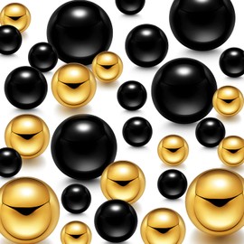 150 Pieces Vase Filler Faux Pearls Vase Makeup Beads No Hole Gloss Pearl Beads Mixed Sizes Round Pearls for Vase Home Party Wedding Decor, 8/14/20 mm (Gold, Black)